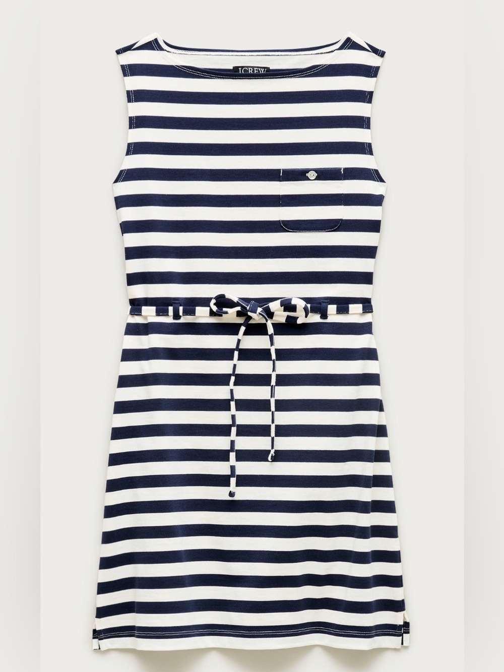 J. Crew Navy and White Striped Belted Knit Dress
